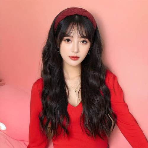 复古港风针织麻花发箍假发女长卷发一体化纤玉米烫半头套