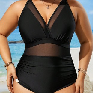 欧美跨境泳衣女士连体大码比基尼紧身性感纯色亚马逊现货泳装