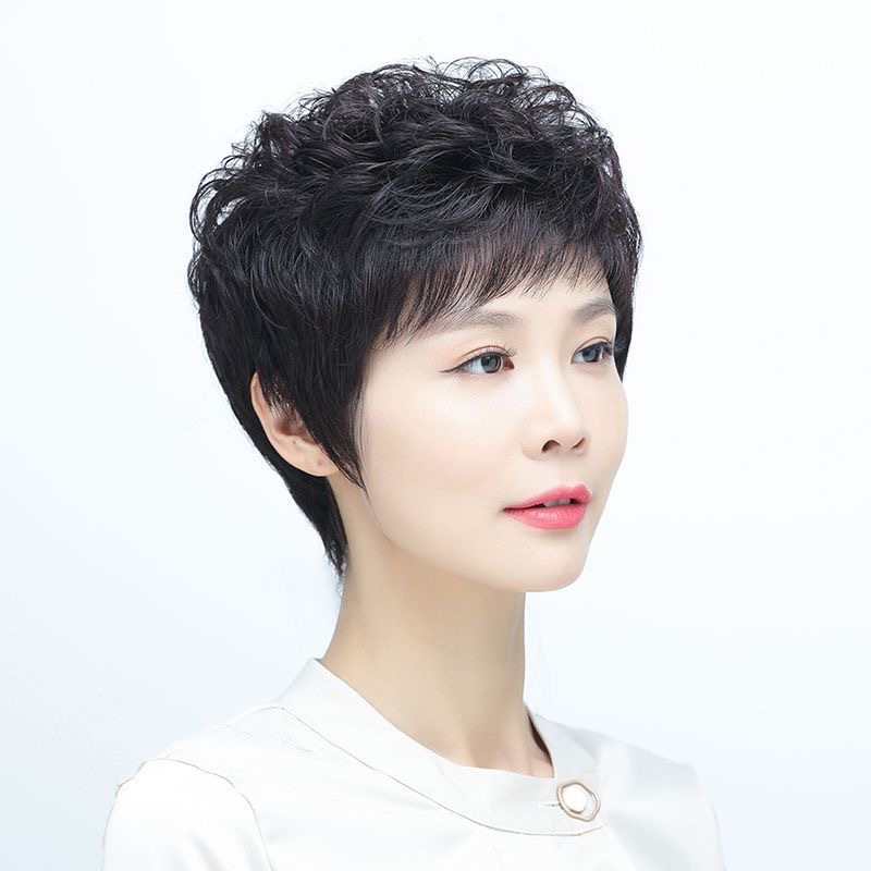 许昌假发女短发中老年短卷发自然蓬松遮盖白发妈妈全头套现货