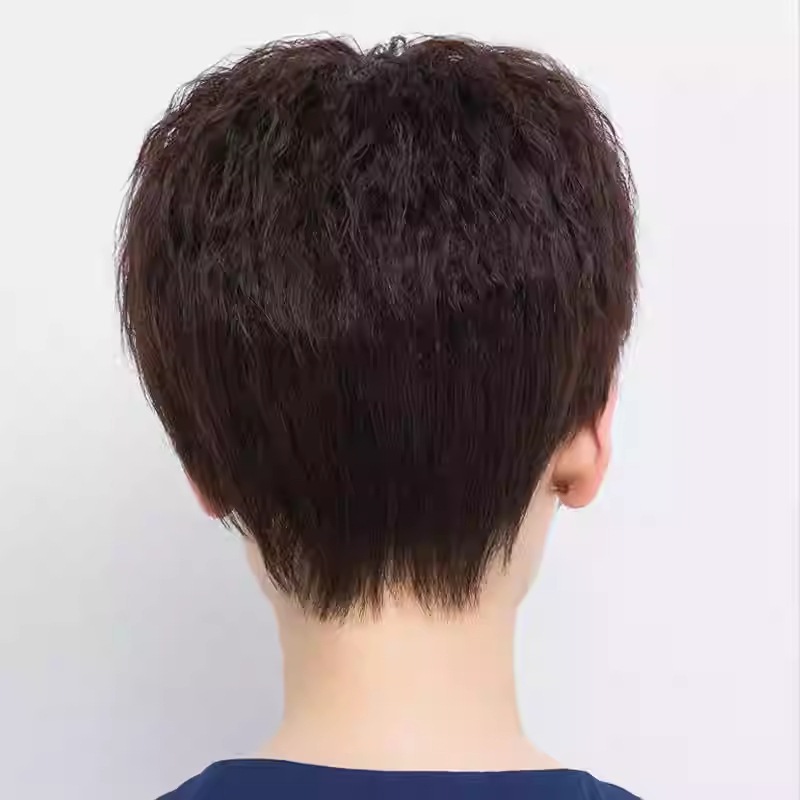 假发女中老年短卷发纹理烫全头套妈妈款真发蓬松自然短发假发头套