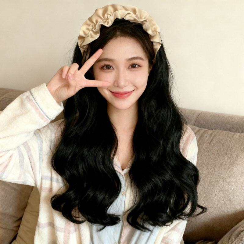 源头工厂香槟色云朵高颅顶发箍半头套女自然大波浪长卷发假发现货