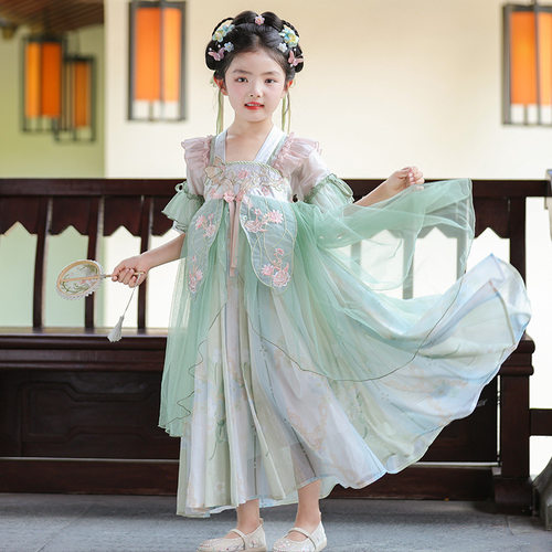 女童汉服中秋古风襦裙儿童古装公主裙复古走秀唐装连衣裙夏