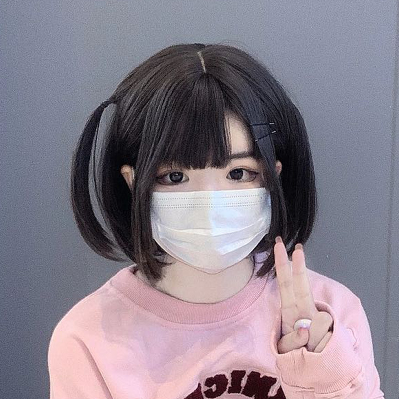 二次元波波头假发女自然空气刘海jk百搭短直发逼真全头套