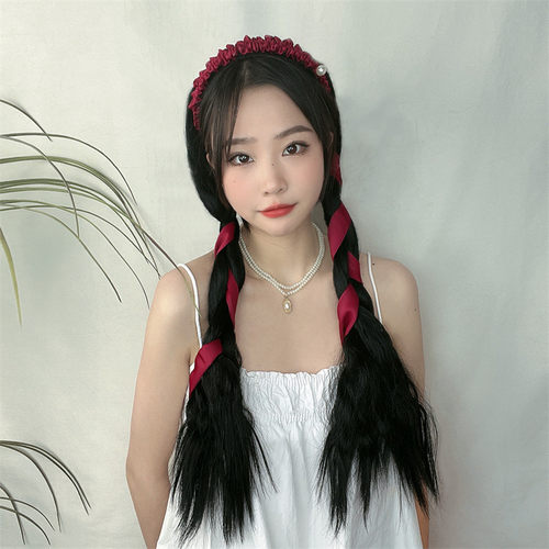 春夏新品发箍假发女羊毛卷长发化纤半头套厂家现货玉米烫仿真发丝