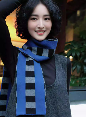 原创小众设计师【印象派绵羊毛格纹撞色提花围巾女士新款时尚百搭