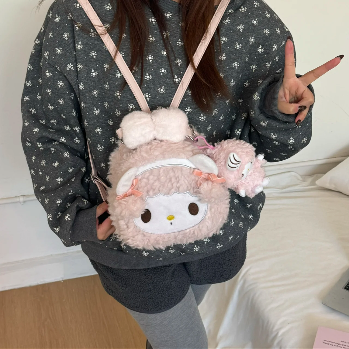 少女心毛绒小羊双肩包包女2025冬新款迷你粉色背包可爱简约单肩包,箱包皮具/热销女包/男包,双肩背包,淘宝优惠券,粉丝福利购,淘宝优惠卷