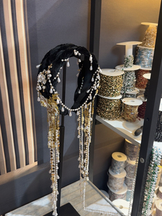 秋冬新品黑色丝绒重工水钻流苏发箍国风民族风宽边头饰