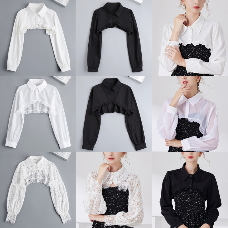 氣質雪紡假領子長袖假襯衣防走光