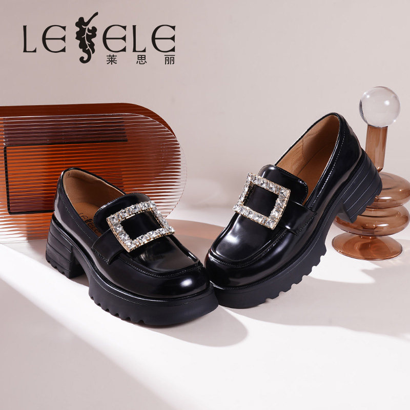 莱思丽时尚女鞋低跟深口乐福鞋松糕鞋百搭厚底女单鞋lc10448
