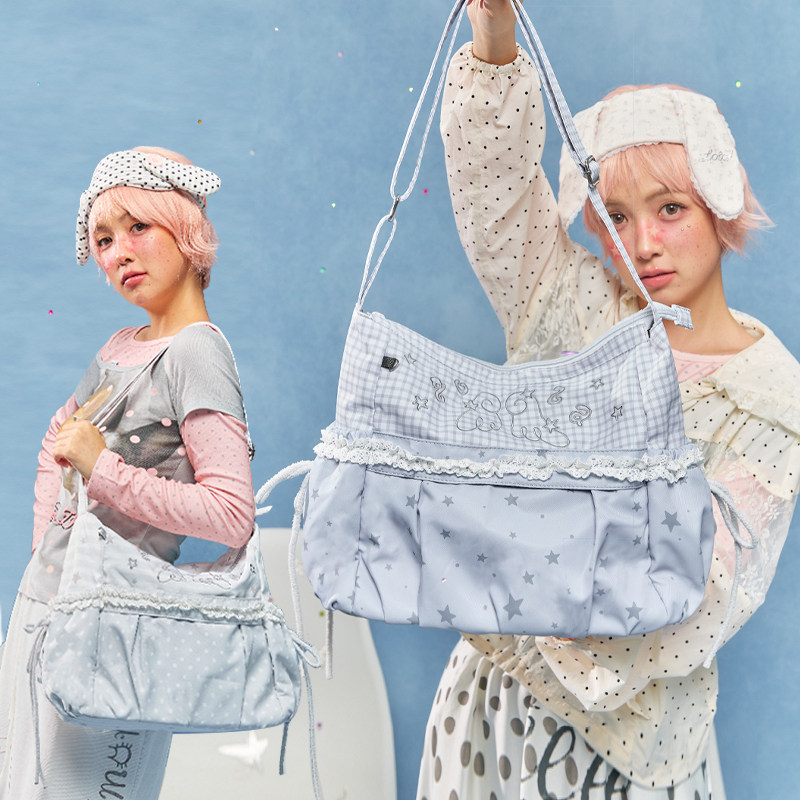 LOLA DESIGN甜系马卡龙波点痛包星星刺绣斜挎Y2K甜妹谷子单肩包女