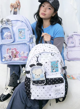 LOLA DESIGN波点二次元少女大容量书包 日系复古百变双肩痛包吧唧