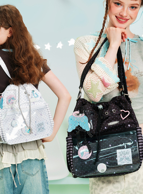 LOLA DESIGN天使波点双肩痛包 出游晒娃单肩束口袋大容量轻便背包