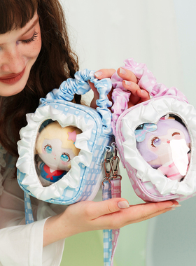 LOLA DESIGN天使爱心珍珠蕾丝斜挎小痛包 外出遛娃包10CM透明娃包