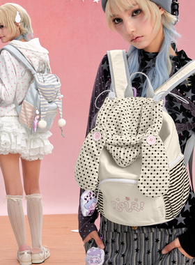 新年礼物LOLA DESIGN轻亚风帽子针织双肩包 韩系大容量轻便小背包