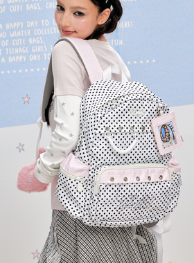 LOLA DESIGN天使波点双肩包 可爱书包女初中生亚韩系轻便户外背包