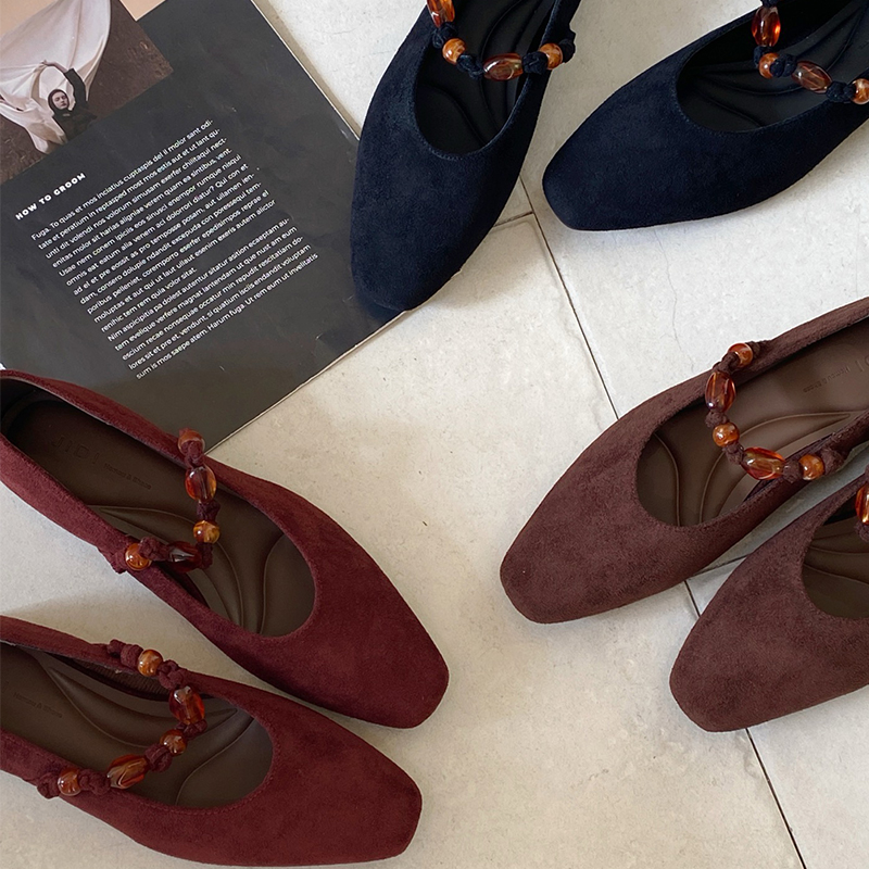 JIDI绒面一字扣玛丽珍女鞋2025秋季新款粗跟单鞋