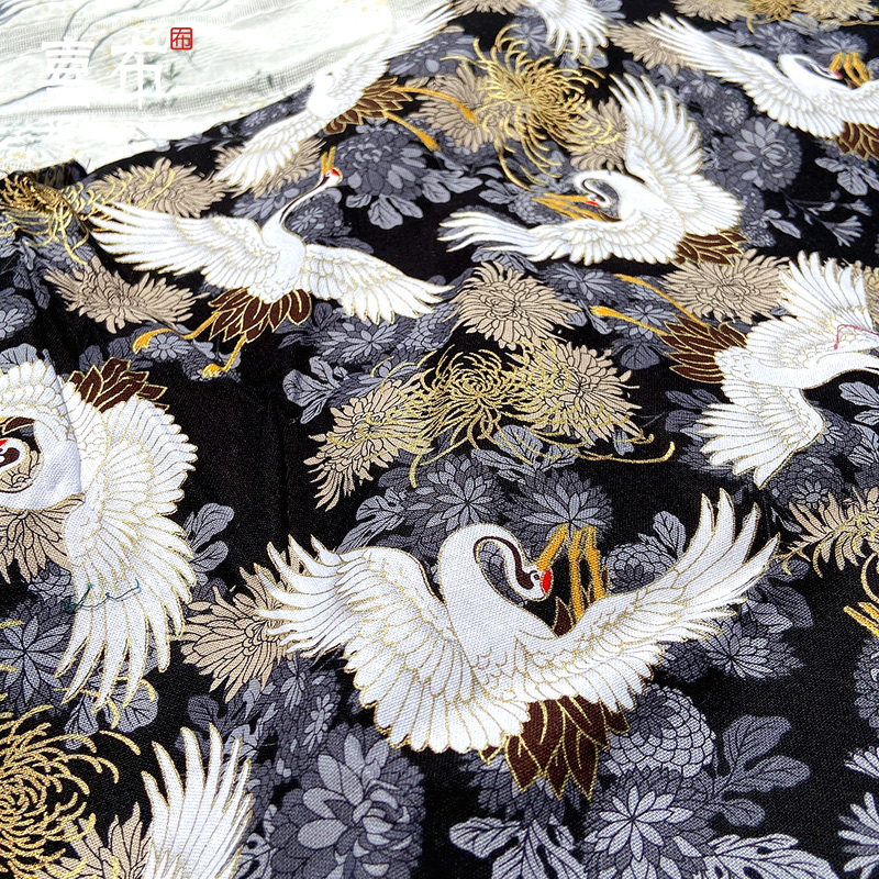 仙鹤款和风笔帘diy面料烫金棉布