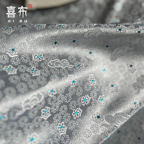 新雪花纹云织锦缎清新装饰雪布料