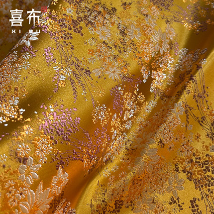 黄色繁星织锦缎面料马旗袍童装礼服民族服饰荷包娃衣面料抱枕布料