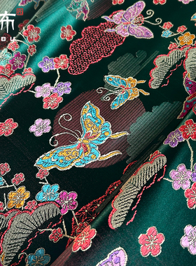 墨绿蝴蝶紫色织锦缎布料古装汉服手作装饰画马甲外套传统中式面料