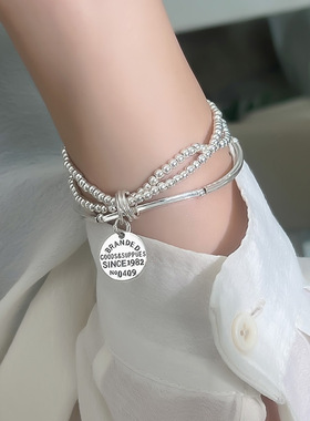 925纯银手链女高级感ins风小众轻奢精致三层多圈英文手串闺蜜