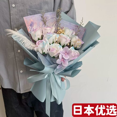 日本进口永生满天星真花玫瑰花束
