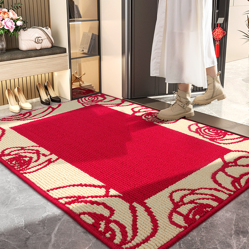 红色喜庆入户地垫易清洁
