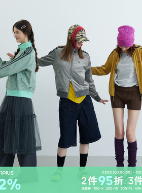 riverstone plus 美式复古波点立领拉链卫衣外套女春季修身上衣