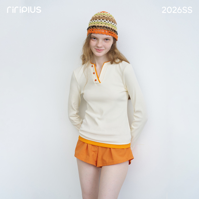 riverstone plus 多巴胺色系V领修身长袖T恤女百搭修身简约打底衫