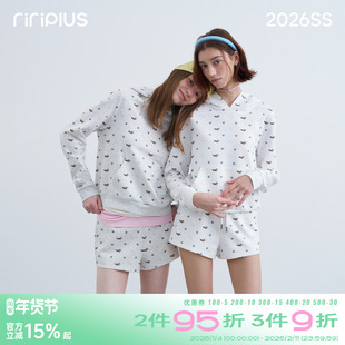 riverstone plus 满印腊肠狗套头连帽口袋卫衣套装女休闲宽松短裤