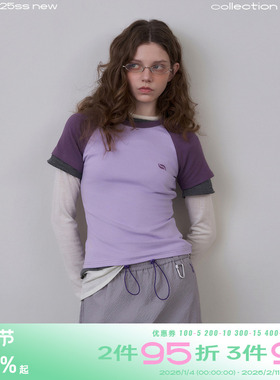 riverstone plus多色圆领休闲短袖25年夏季正肩薄款撞色短袖T恤