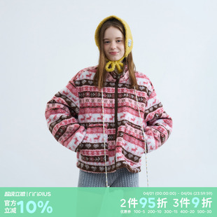 riverstone 费尔岛仿羊羔毛外套女休闲复合摇粒绒立领上衣 plus