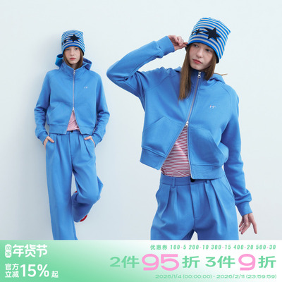 riverstone plus 纯色连帽卫衣外套女春季显瘦宽松压摺休闲裤套装