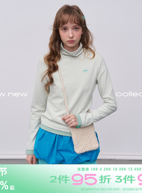 riverstone plus毛茸茸高领条纹长袖T恤女冬季百搭加厚打底衫上衣