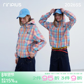 riverstone plus 格纹腊肠狗刺绣连帽防风衣女撞色休闲夹克外套