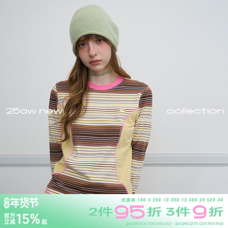 riverstone plus修身圆领长袖t恤女春季条纹拼接撞色正肩打底衫,女装/女士精品,T恤,淘宝优惠券,粉丝福利购,淘宝优惠卷