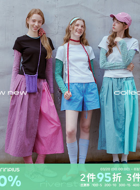 riverstone plus圆领假两件上衣女2026年春季修身拼接正肩长袖T恤