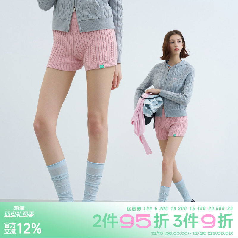 riverstone plus 美式复古毛线针织短裤女麻花纹显瘦打底休闲裤