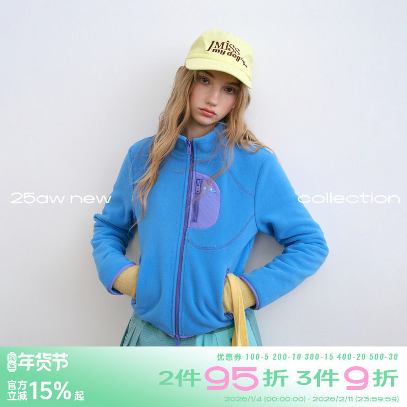 riverstone plus 摇粒绒短款修身外套女冬季立领保暖撞色口袋上衣,女装/女士精品,短外套,淘宝优惠券,粉丝福利购,淘宝优惠卷