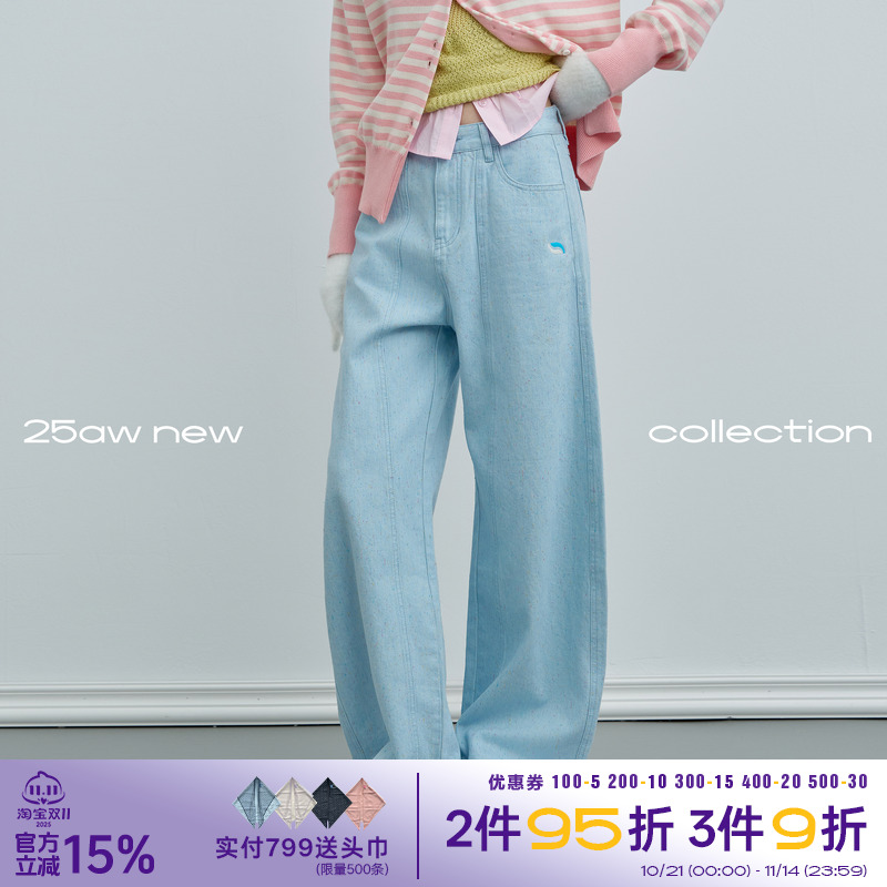 riverstone plus 彩色点点廓形休闲牛仔裤女秋季浅色百搭阔腿裤