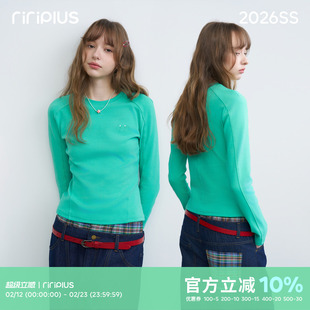 riverstone plus 纯色基础圆领长袖T恤女修身显瘦正肩慵懒打底衫