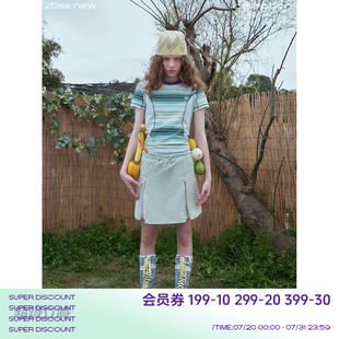plus修身 新款 riverstone 圆领t恤女夏季 薄款 条纹拼接撞色正肩短袖