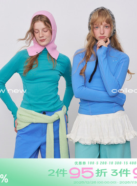 riverstone plus 高领纯色长袖T恤女冬季加厚修身刺绣打底衫上衣