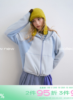 riverstone plus 摇粒绒连帽拉链休闲外套女冬季山系撞色保暖夹克