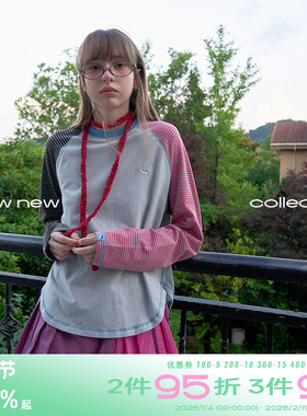 riverstone plus宽松条纹撞色插肩长袖T恤女秋季哈苏线打底衫上衣