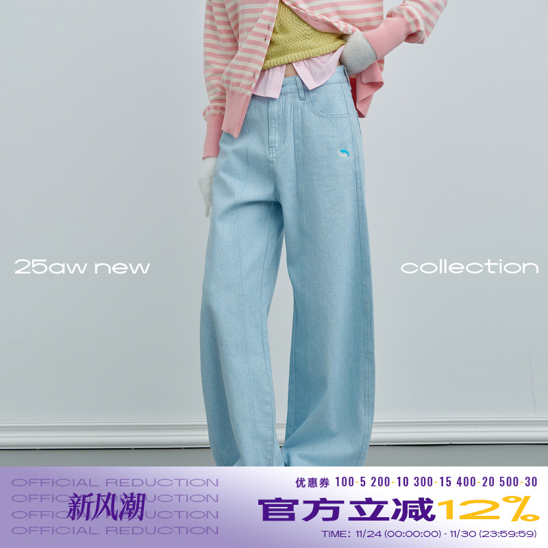 riverstone plus 彩色点点廓形休闲牛仔裤女秋季浅色百搭阔腿裤