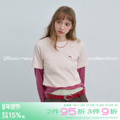 plus 假两件条纹拼接撞色长袖 T恤女春季 riverstone 修身 显瘦上衣