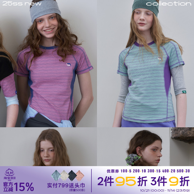 riverstone plus撞色条纹圆领短袖2025年夏季轻户外通勤休闲T恤女