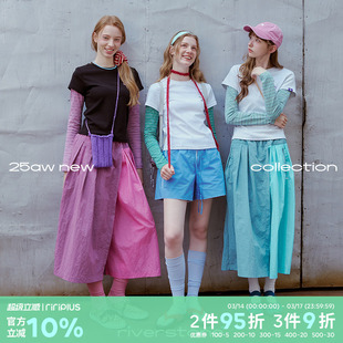 riverstone plus圆领假两件上衣女2026年春季修身拼接正肩长袖T恤