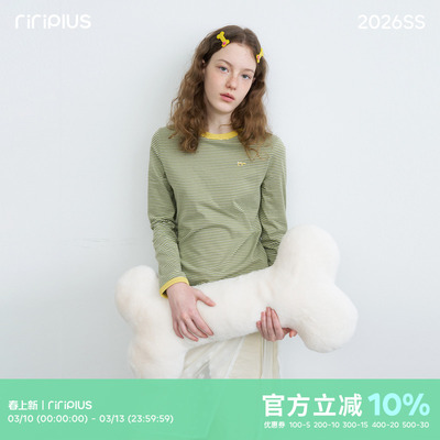 riverstone plus 基础圆领正肩条纹撞色长袖T恤女修身百搭打底衫